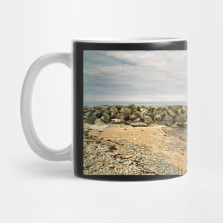 Coastal Scenery - Sandy Beach, Rocks, Pebbles and Ocean. Mug